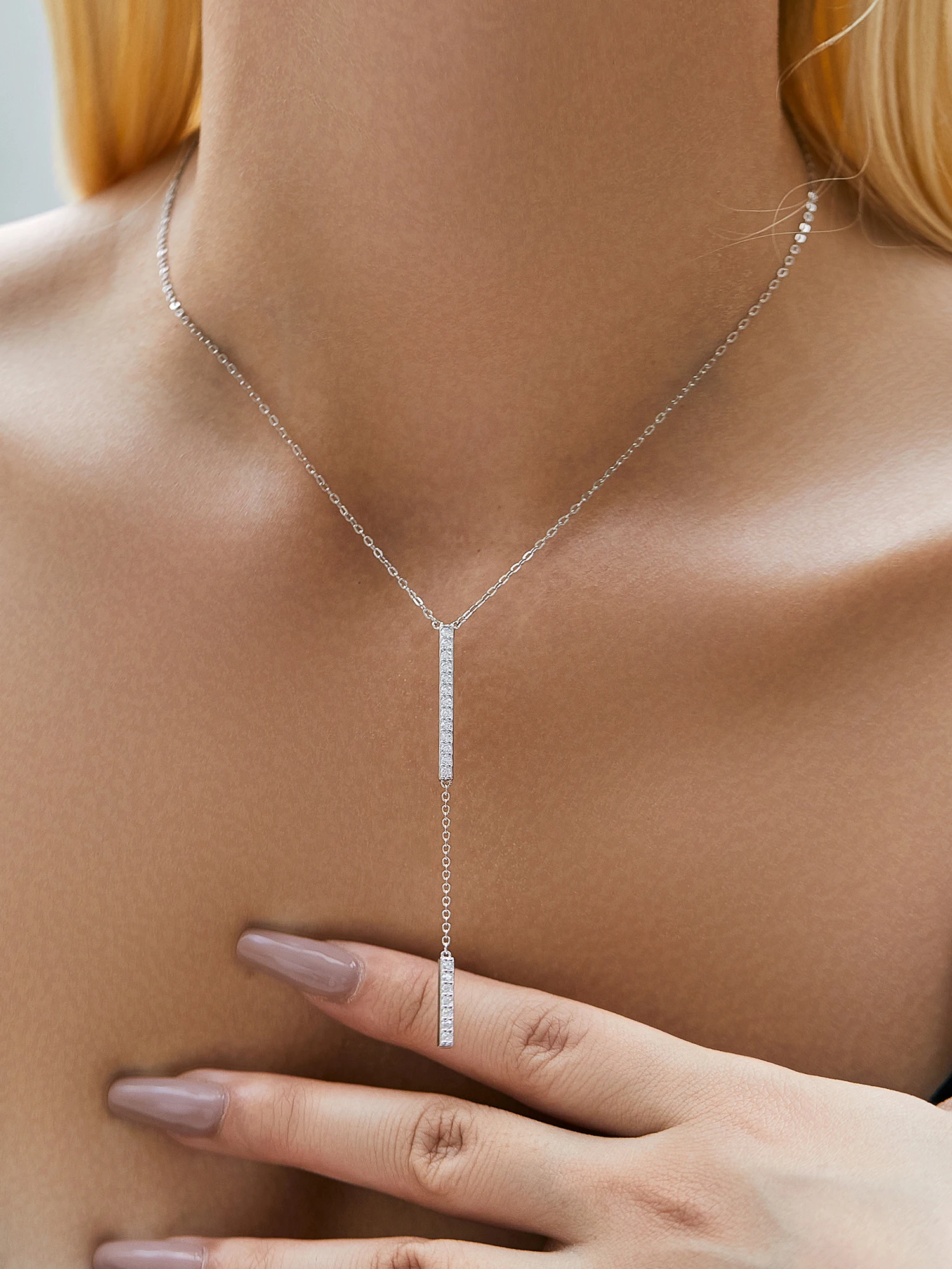 

S925 sterling silver simple flash diamond long necklace women Europe and the United States popular ins trend network red Y chain
