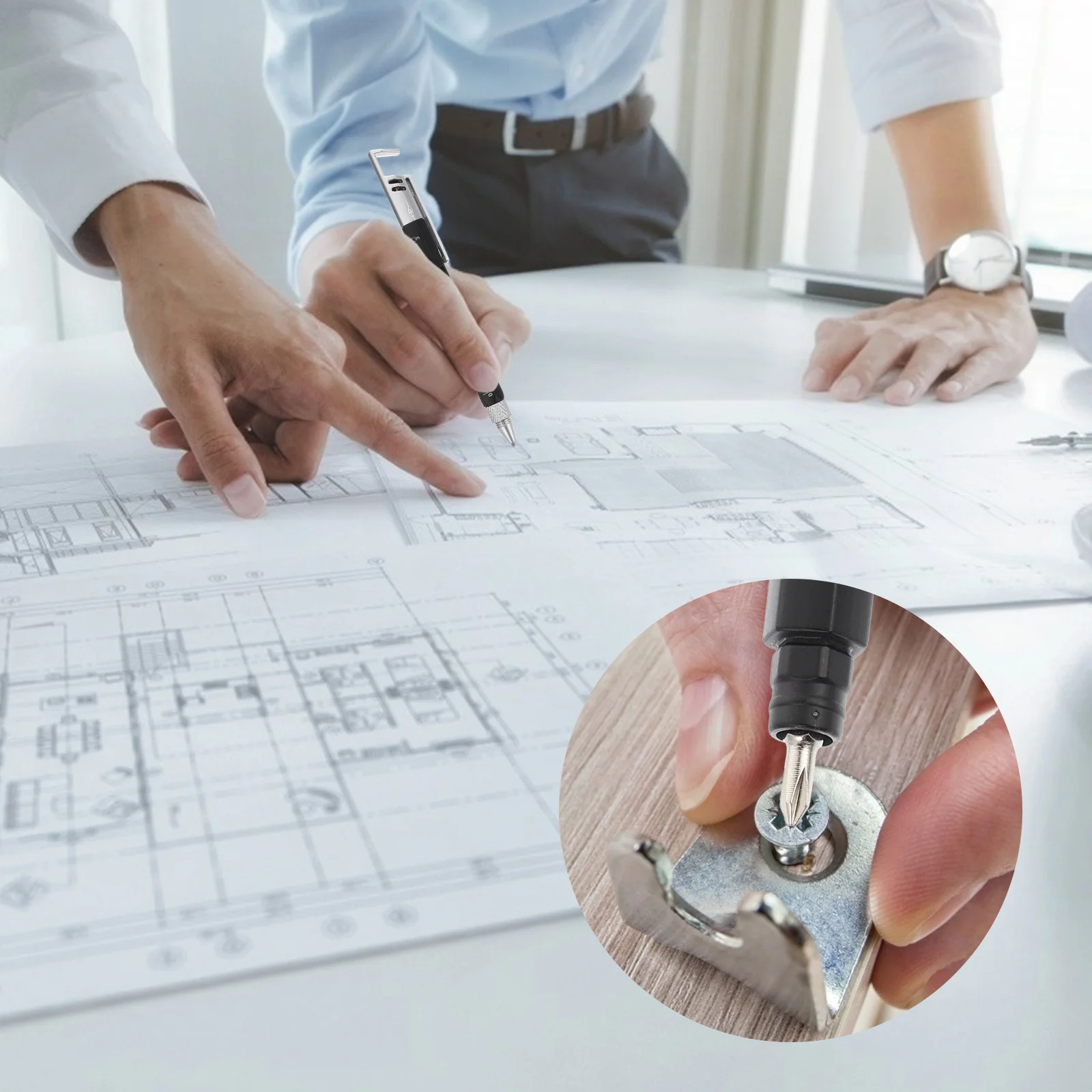 

5Pcs 6 in 1 Tool Pens Multi-Function Screwdriver Ballpoint Pens ABS Plastic Ruler Levelgauge Home Improvement Office Gift