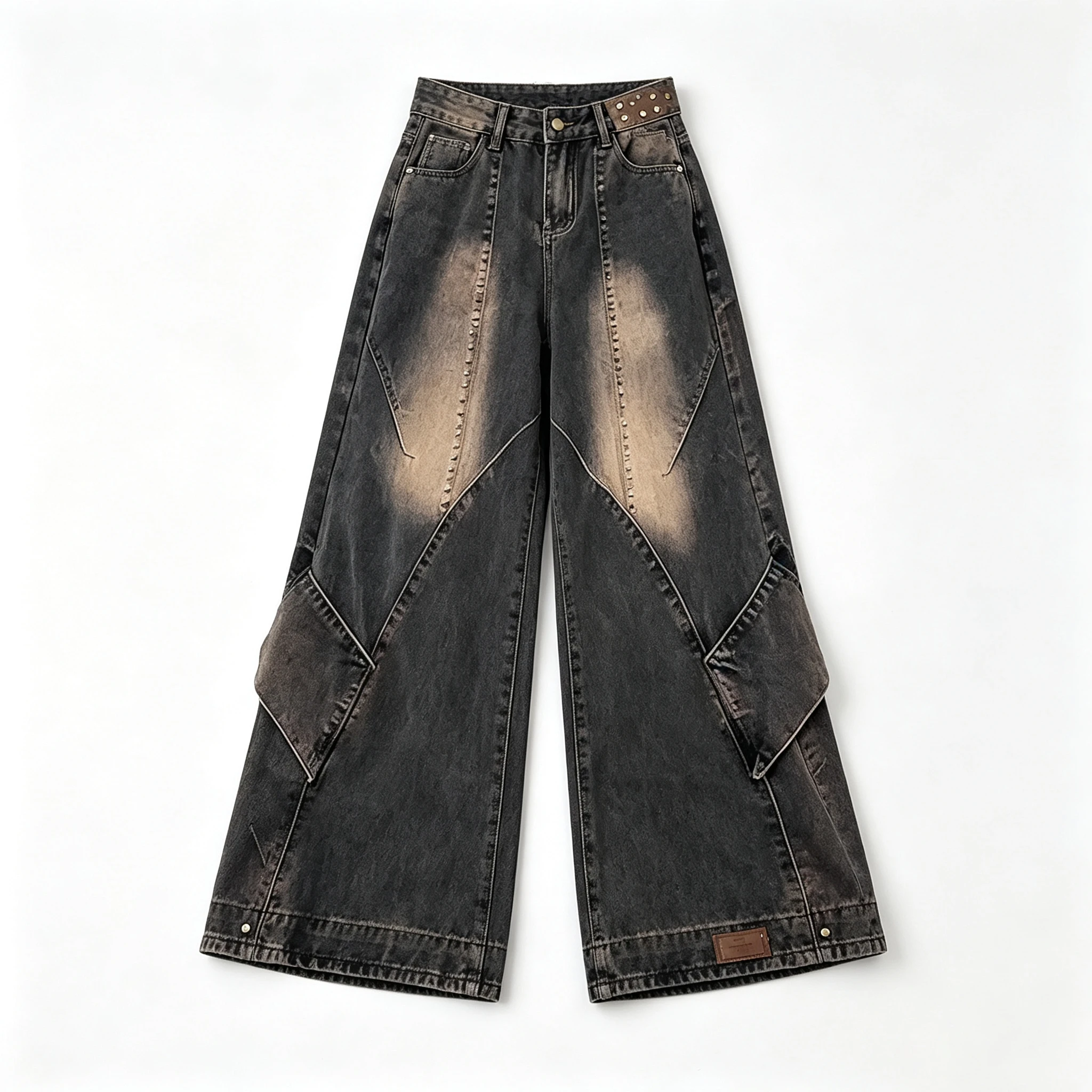 American Street Style Design Patchwork Denim Pants Y2K Style Wasteland Trend Distressed Harajuku Look Floor-Length Draping Pants