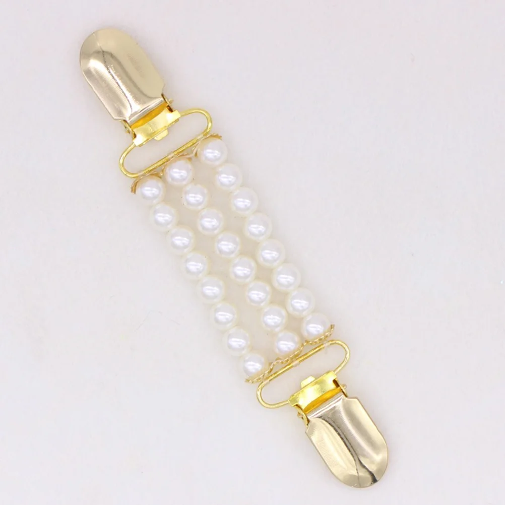 

2Pcs Pearl Sweater Clips Fashionable Cardigan Clips Black and White Chain Accessory Gold Duckbill Buckles