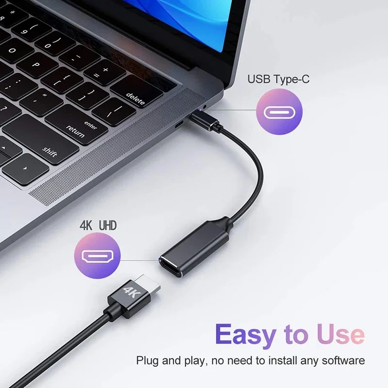 

USB C to 4K UHD Converter Type-C Thunderbolt3 to HD Display TV Monitor Adapter Cable for USB3.1 DP ALT Mode Laptop SmartPhone