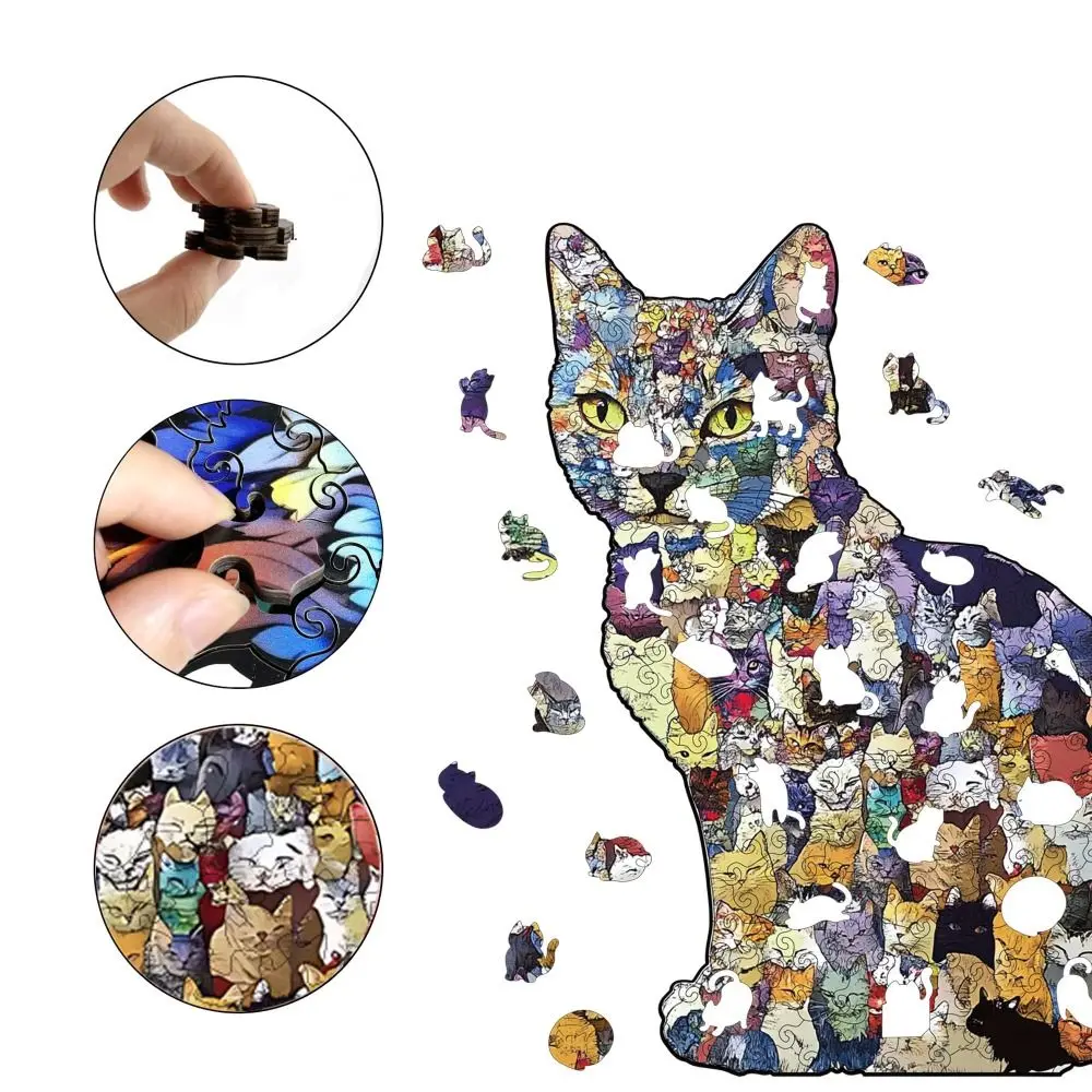 A Box Kitten Shapes Wooden Cat Puzzle Wooden Brain Teaser Animal Shape Puzzles Cartoon Cute Irregular Shapes Puzzle