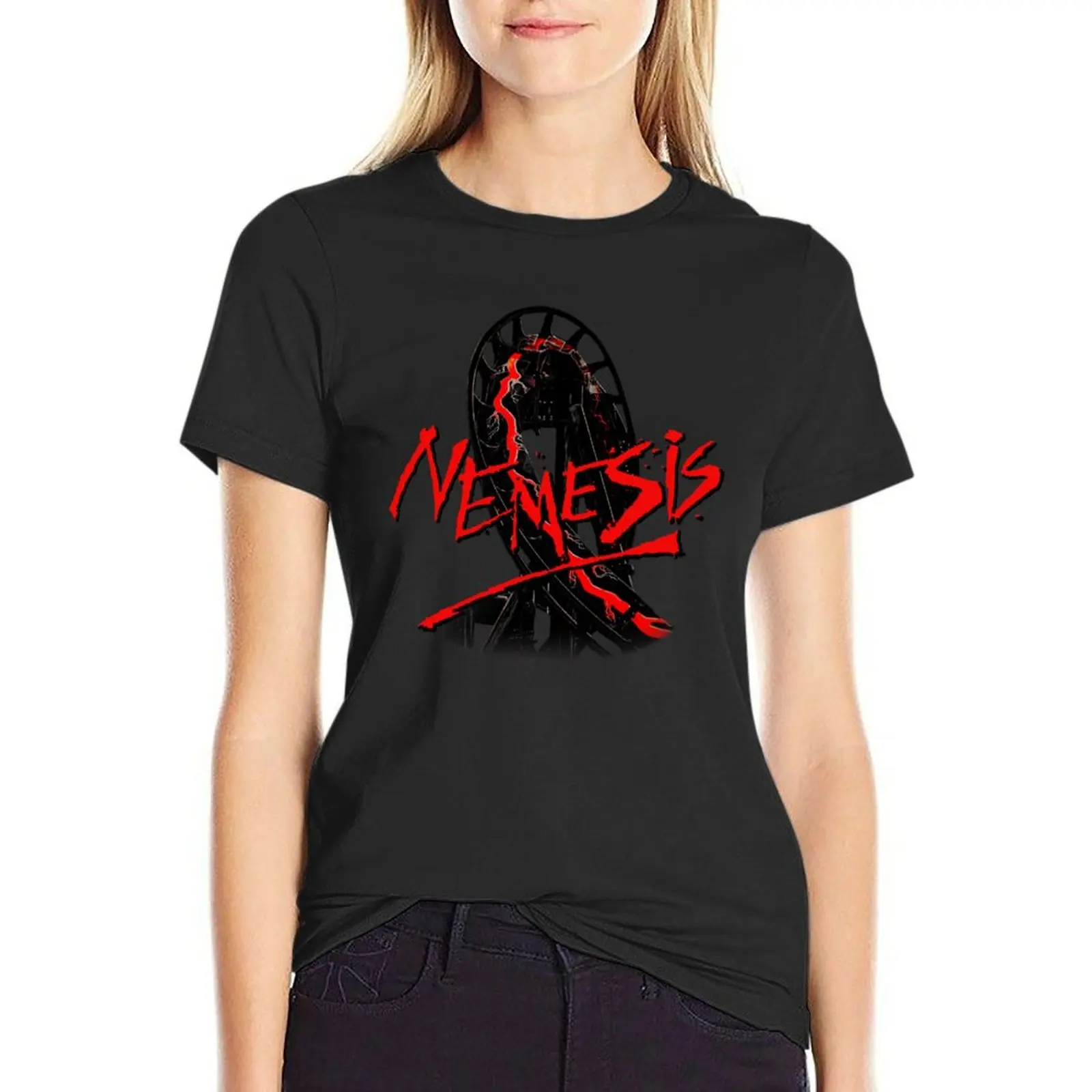 

Nemesis Alton Towers Black Track & Logo T-Shirt sublime oversized anime Women's clothing