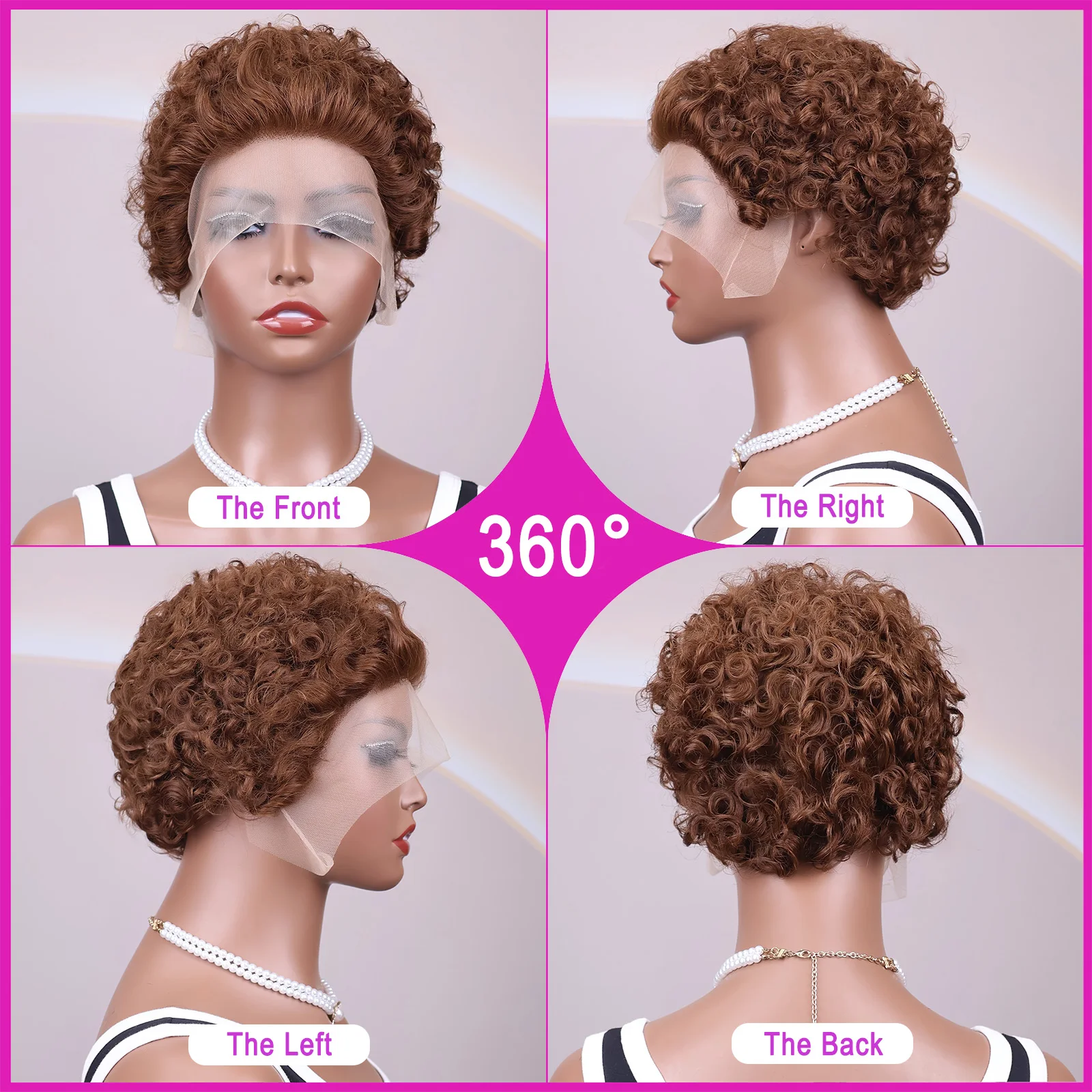 # チョコレートブラウンのピクシーカットウィッグ、人毛ハイライトバーガンディカーリーボブウィッグ、13x1 HDレースフロントウィッグ、200%密度、ショートで安価なウィッグ