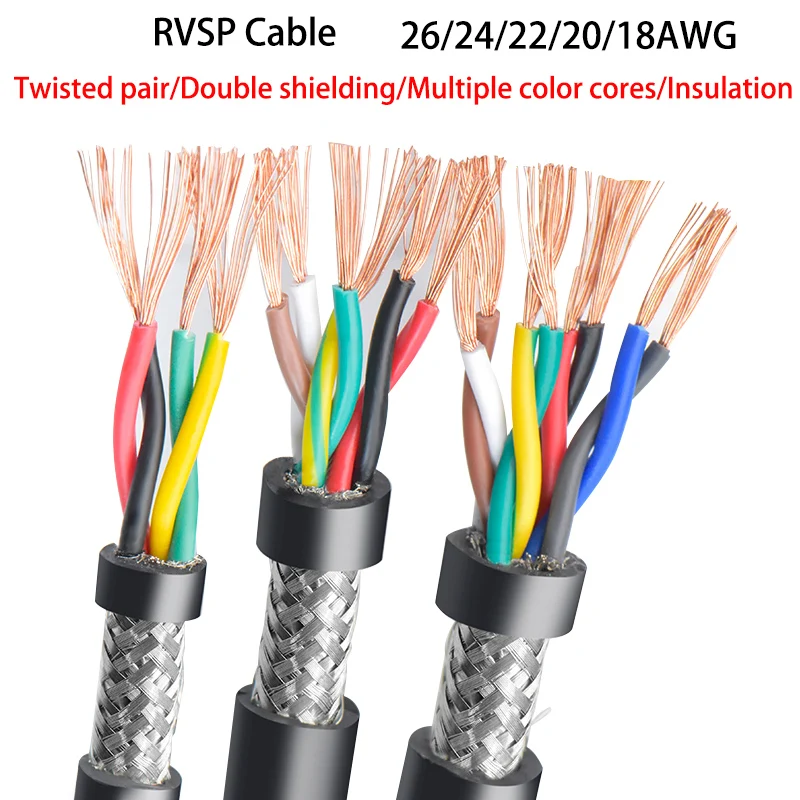 2/10/30M RVSP Twisted Pair Shielded Cable26/24/22/20/18AWG 2/4/6/8 Core RS485 Signal Control Wire Tinned Copper Wire Audio Cable