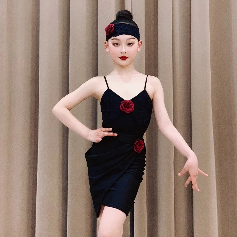 

customized women's adult Latin dance costume girls' high-end jumpsuit practice outfit children's performance fringe dress skirt