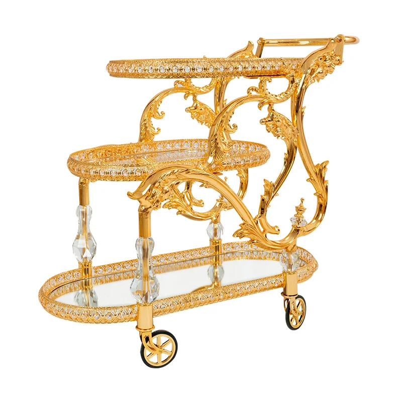 Medieval Design Art Wedding Banquet Decoration Trolley Hotel Family Luxury Light Golden Dining Cart