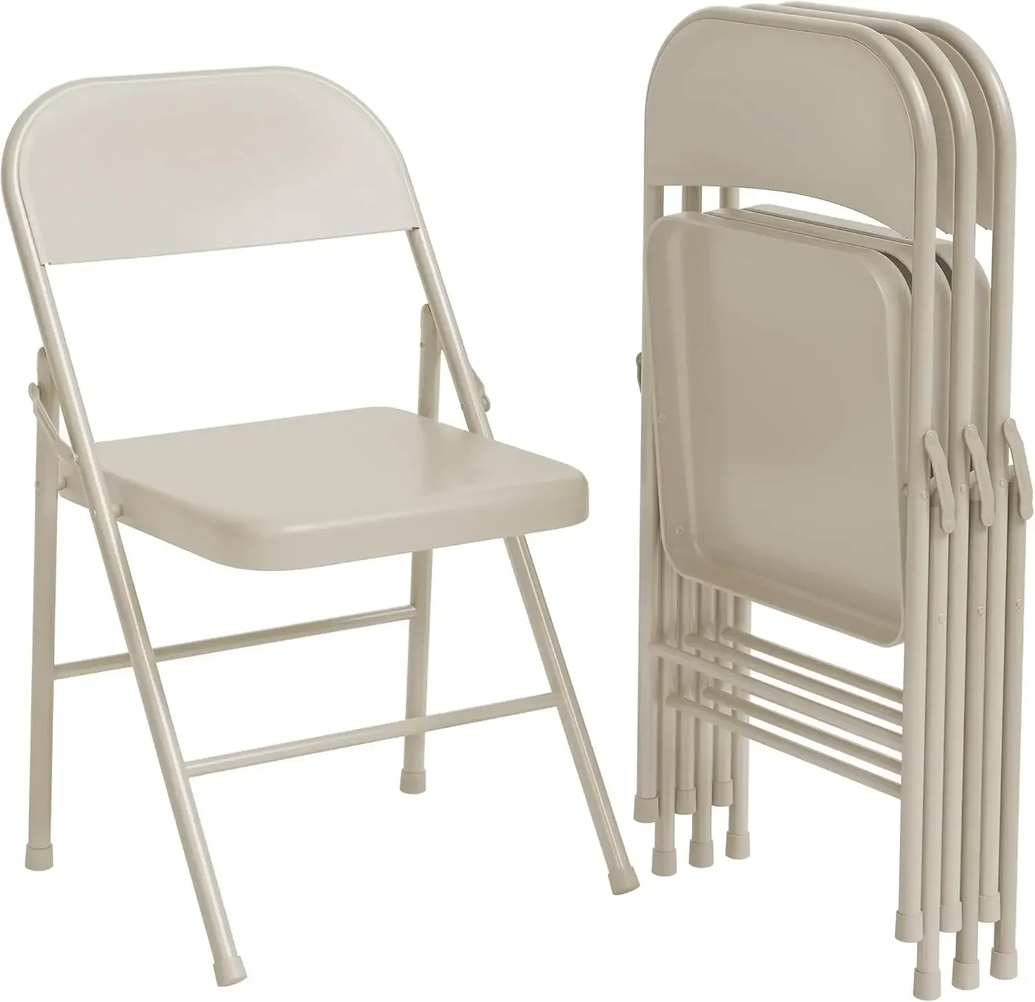 Folding Chairs Set of 4, Foldable Chairs with Metal Frame Hold Up to 350 Pounds, Portable Beige Folding Chairs Suitable