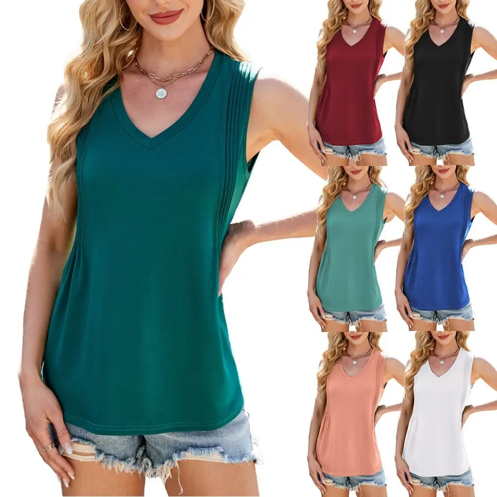 

Women's Sleeveless Vest T-shirt Top V Collar Tie Loose Fit Spring Summer Fashion by Europe & US Trade