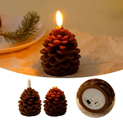 Pinecone Flameless LED Candle Wax Material Construction Control Included Battery Operated Brown Desktop Ornament Bedside Gift