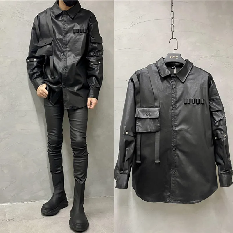 Dark Retro Coated Wax Surface Stitching Workwear Shirt Windbreaker Personality Trendy Designer Coat Top