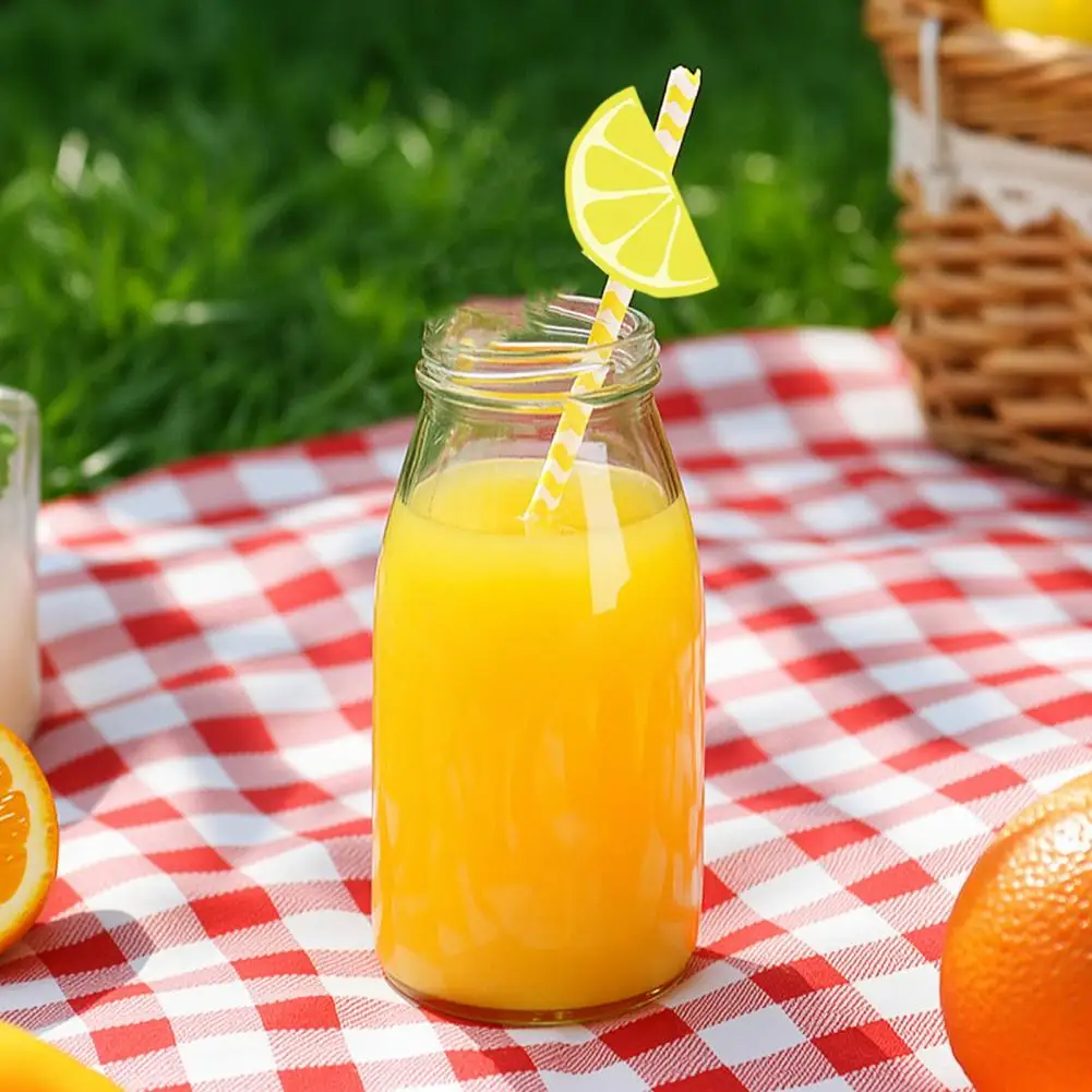 Food Safe Paper Straws 20pcs Citrus Fruit Paper Straws with Orange Slice Decor Disposable Birthday Party Straws for Juice