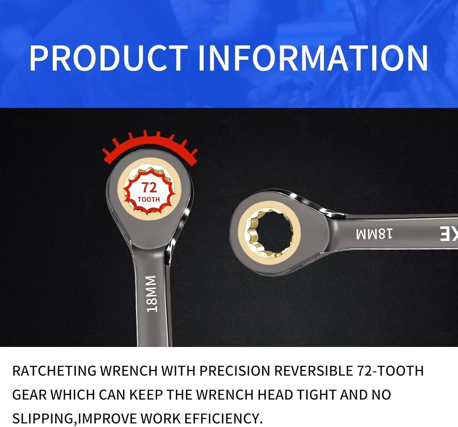 Juego de llaves de trinquete de cabeza fija, material de acero al cromo vanadio de alta calidad, trinquete flexible de 72 dientes, 180 °   Cabezal móvil, cromado resistente a la oxidación, adecuado para reparación de automóviles, reparación del hogar y mantenimiento mecánico.
