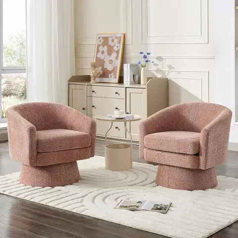 360° Swivel Accent Reading Chair - Chenille Lounge Single Sofa with Storage, Modern Club Armchair for Living Room, Bedroom & Office(Pink)