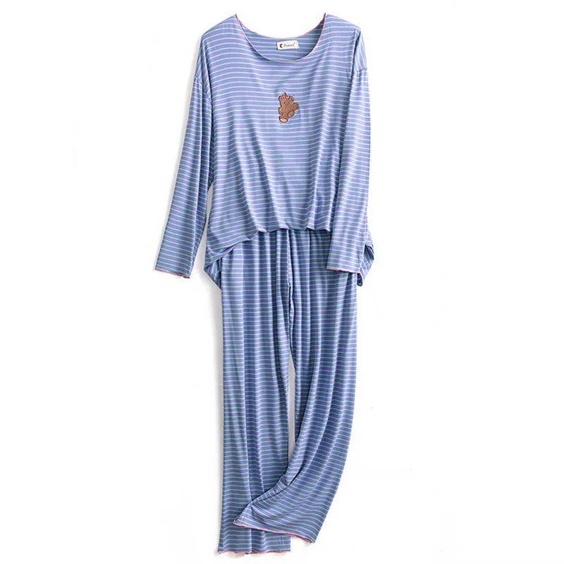 

Fdfklak Women's Spring Autumn Modal Long-Sleeved Trousers Suit Striped Loose Women Pajamas Set Cute Female Sleepwear Homewear