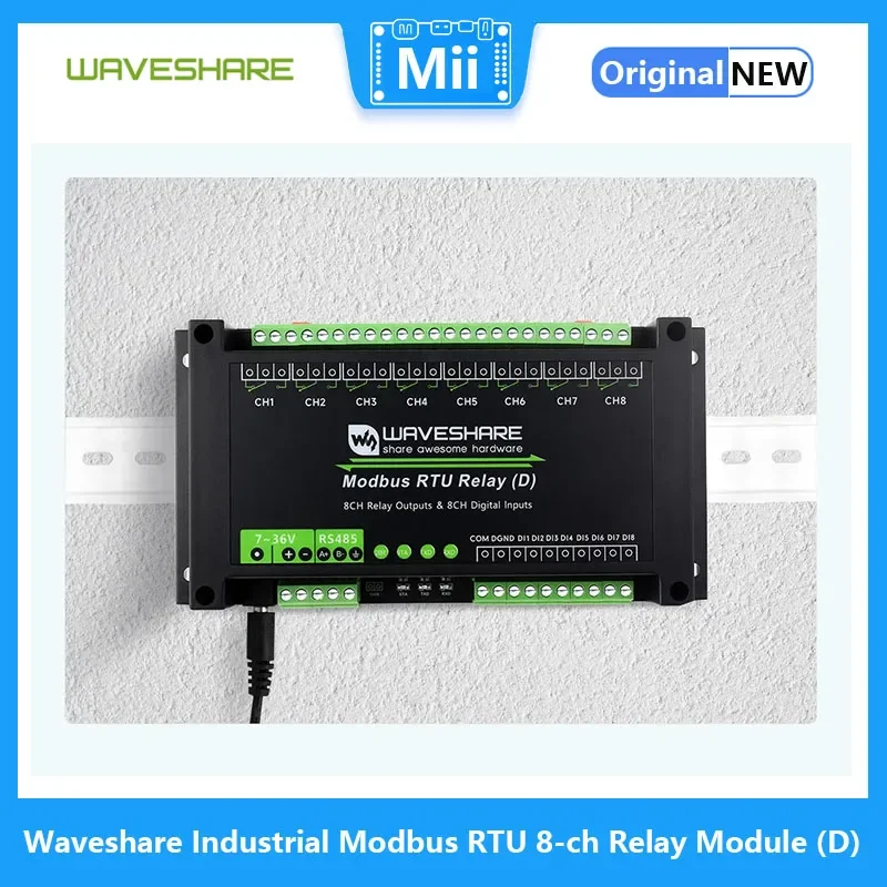 Imagem -01 - Módulo de Relé Industrial Modbus Rtu de Canais d Waveshare com Entrada Digital e Rs485 Protocolo Modbus Rtu Análise de Hardware