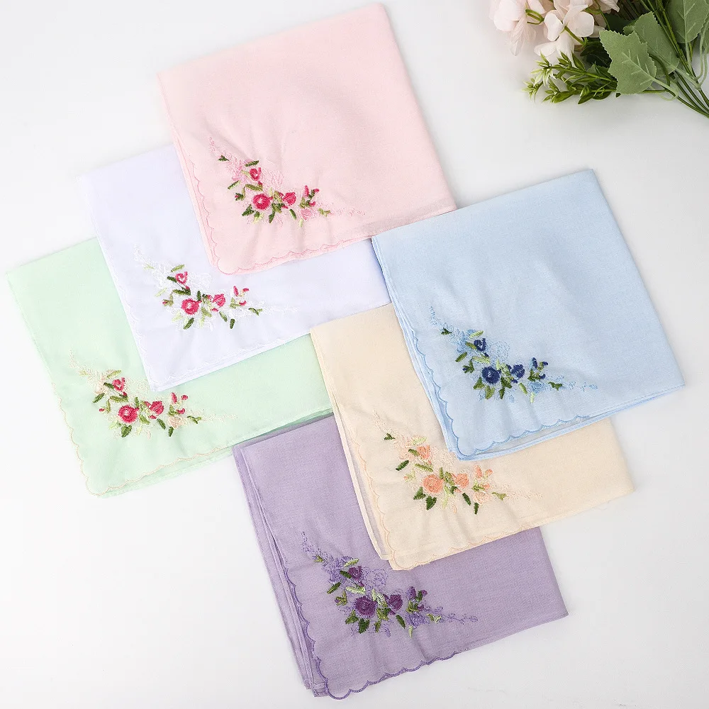 Pure Cotton Embroidery Handkerchief Embroidery Female Japanese Cotton Ladies Tea Towel 35cm Combed