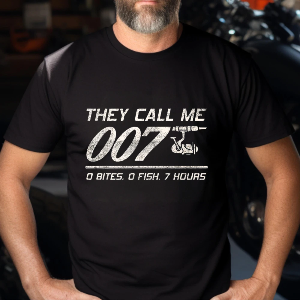 Funny Fishing Humor Mens Short Sleeve T-Shirt Fisherman Joke Dad 007 0 Bites 0 Fish 7 Hours Casual Tees Fun Outdoor Fisher Top