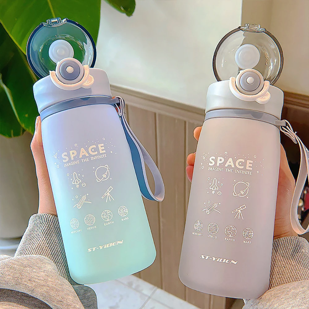 YCALLEY Water Bottle 630ML Bounce Cap Straw Gradient Scrub Carry Water Bottle Student Handy Cup Sports Water Bottles For Girl