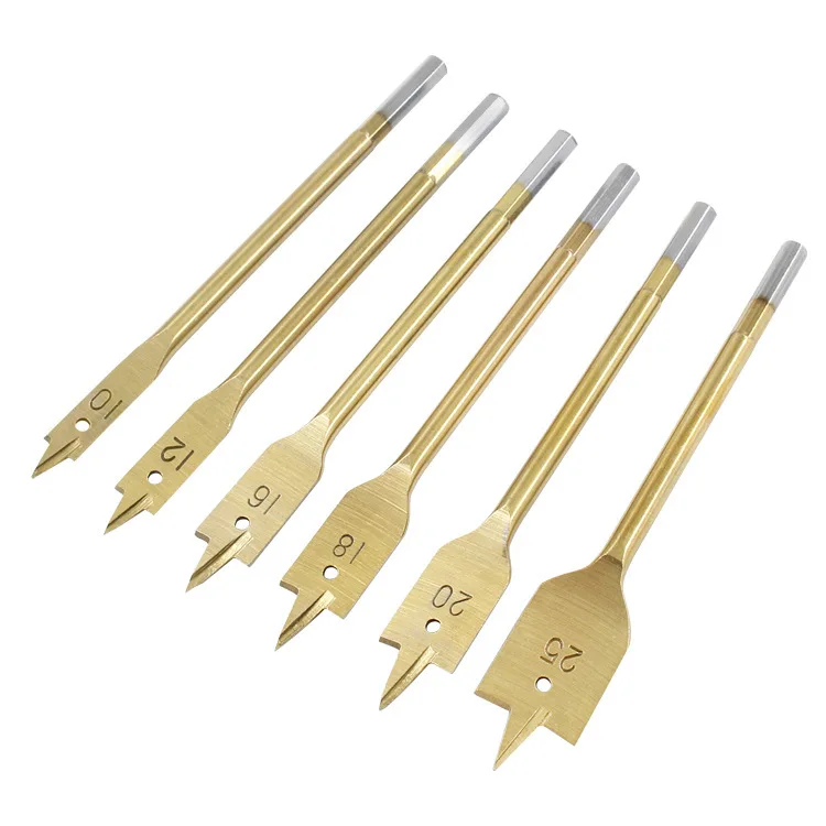 Titanium Coated Wood Drill Bit Set 6pcs 10-25mm Flat Spade Bits Hex Shank Woodworking Hole Saw with Storage Bag