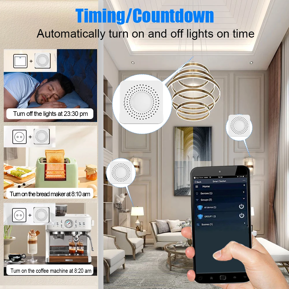 Tuya 2 Gang Mini Smart Circuit Breaker DIY Light Switch Module Two-way Control Remote Voice for Alexa Alice Google Home