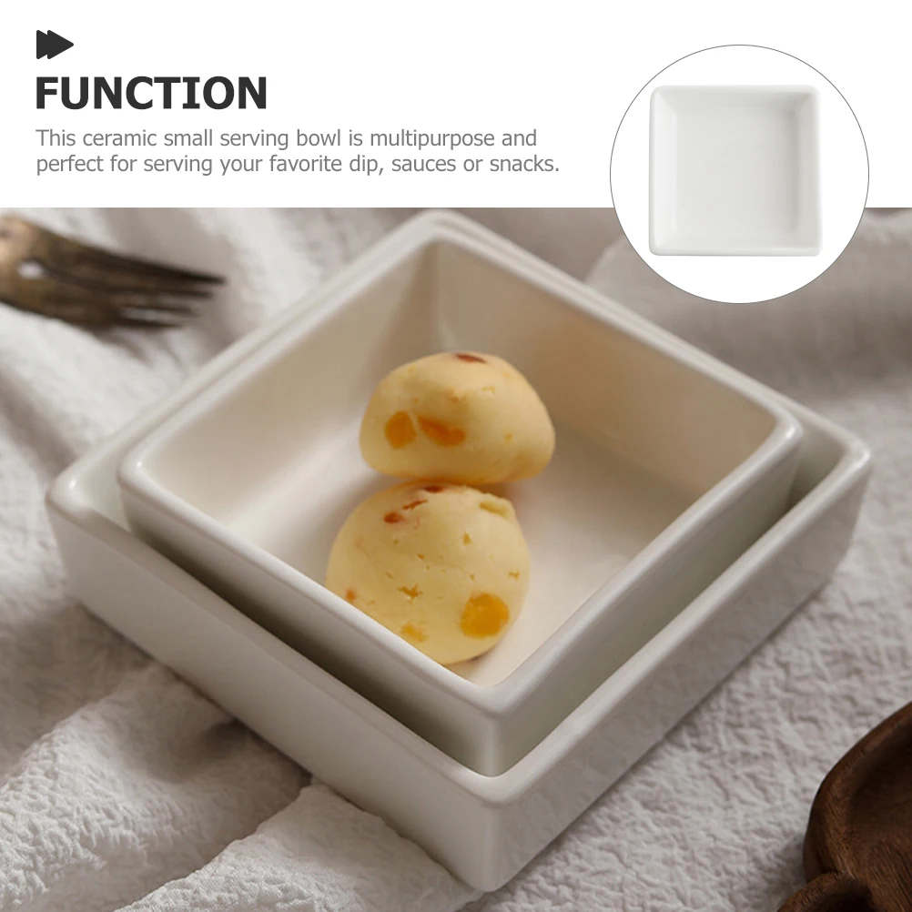 

Small Ceramic Serving Bowl White Square Pudding Dessert Sauce Dip Snack Bowl Microwave Safe for Parties Home White Bowls