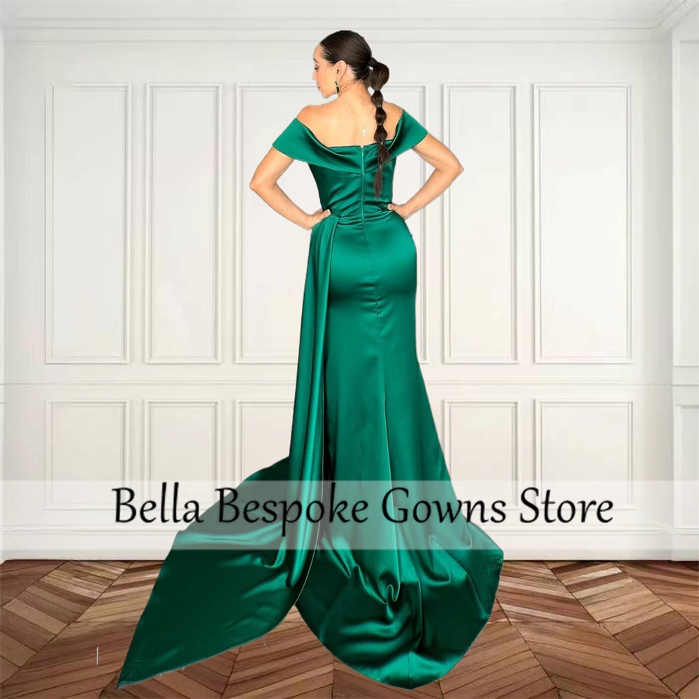 Vestido de noche de Dubái con hombros descubiertos, traje verde elegante, plisado, de lujo, Formal, de sirena, personalizado, para cumpleaños, 2024