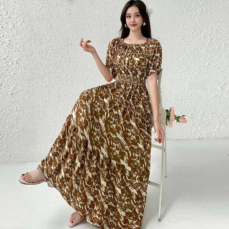 Abito lungo da spiaggia Boho in cotone estivo Abito lungo leopardato a pois con applicazioni di fiori alla moda