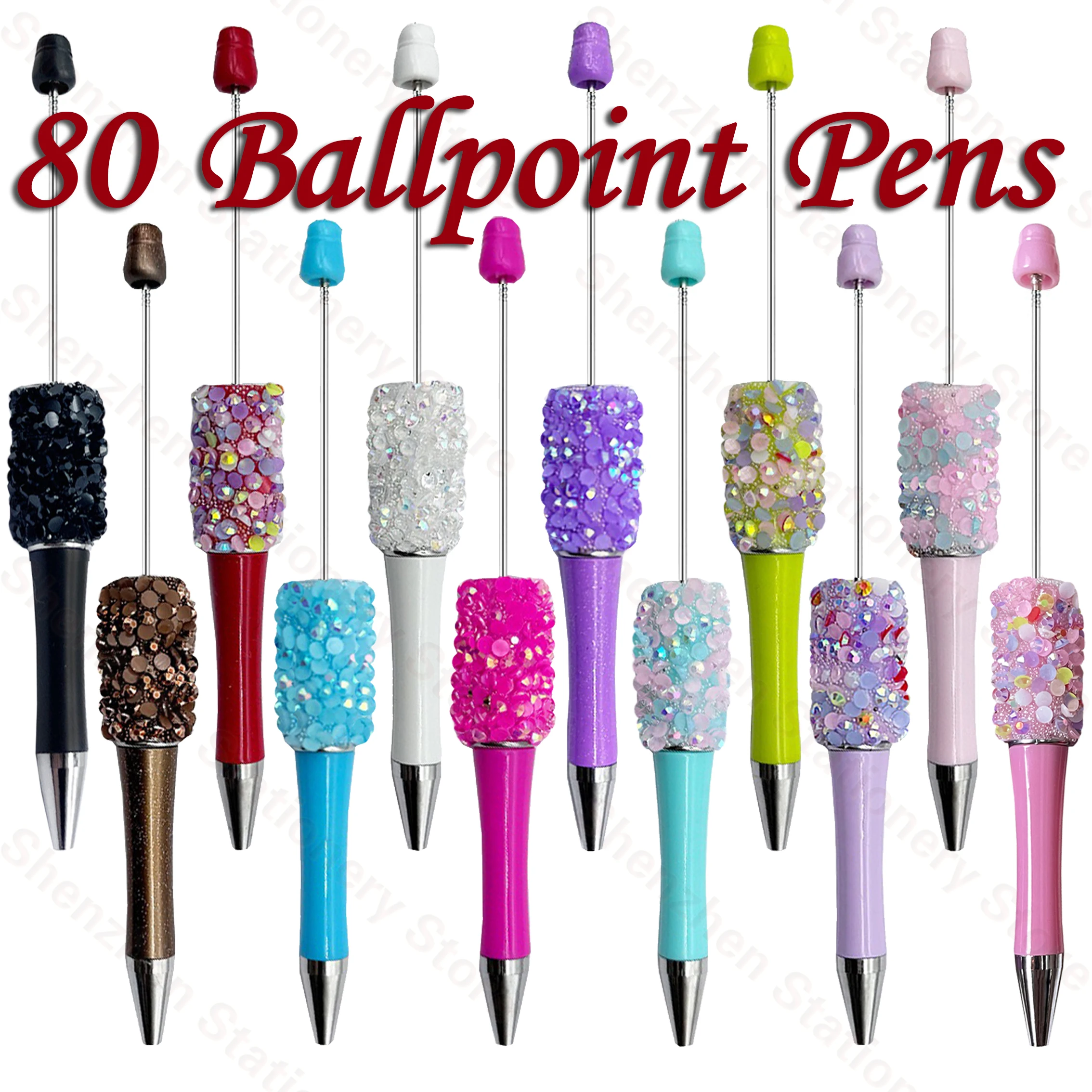 

80Pcs Resin Diamond Sequins Bead Pen Wholesale Creative DIY Handmade Sticker Set Diamond Beaded Ballpoint Pens Wedding Gift