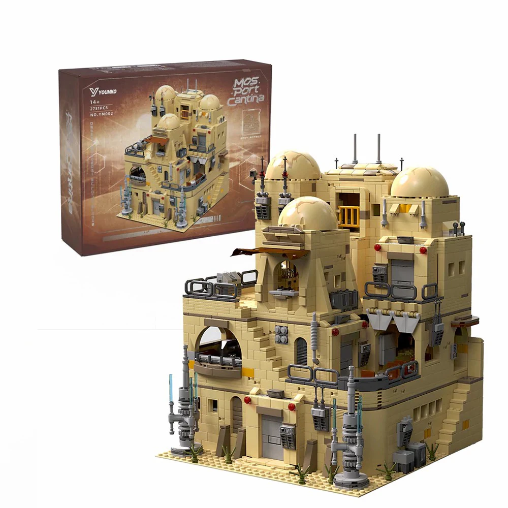 2731PCS Space Military Desert Tavern Modular Buildings Set,Mos Eisleys Cantina Building Blocks,Collection Display Model Toy Gift