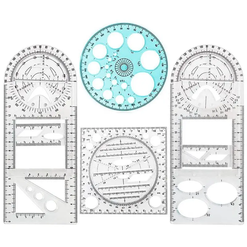 superior-8-pcs-multifunctional-geometric-ruler-drawing-tools-plastic-ruler-set-mathematics-measuring-circle-drawing-rulers