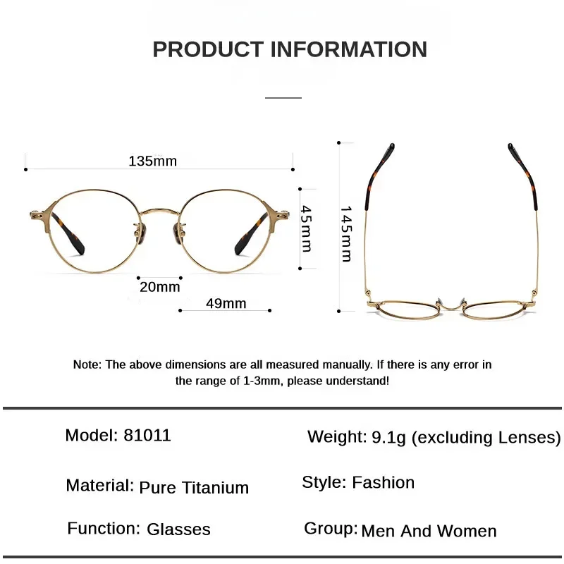 High Quality Pure Titanium Glasses Gold Frames Men Retro Round Prescription Eyeglasses Women Top Luxury Korean Designer Eyewear