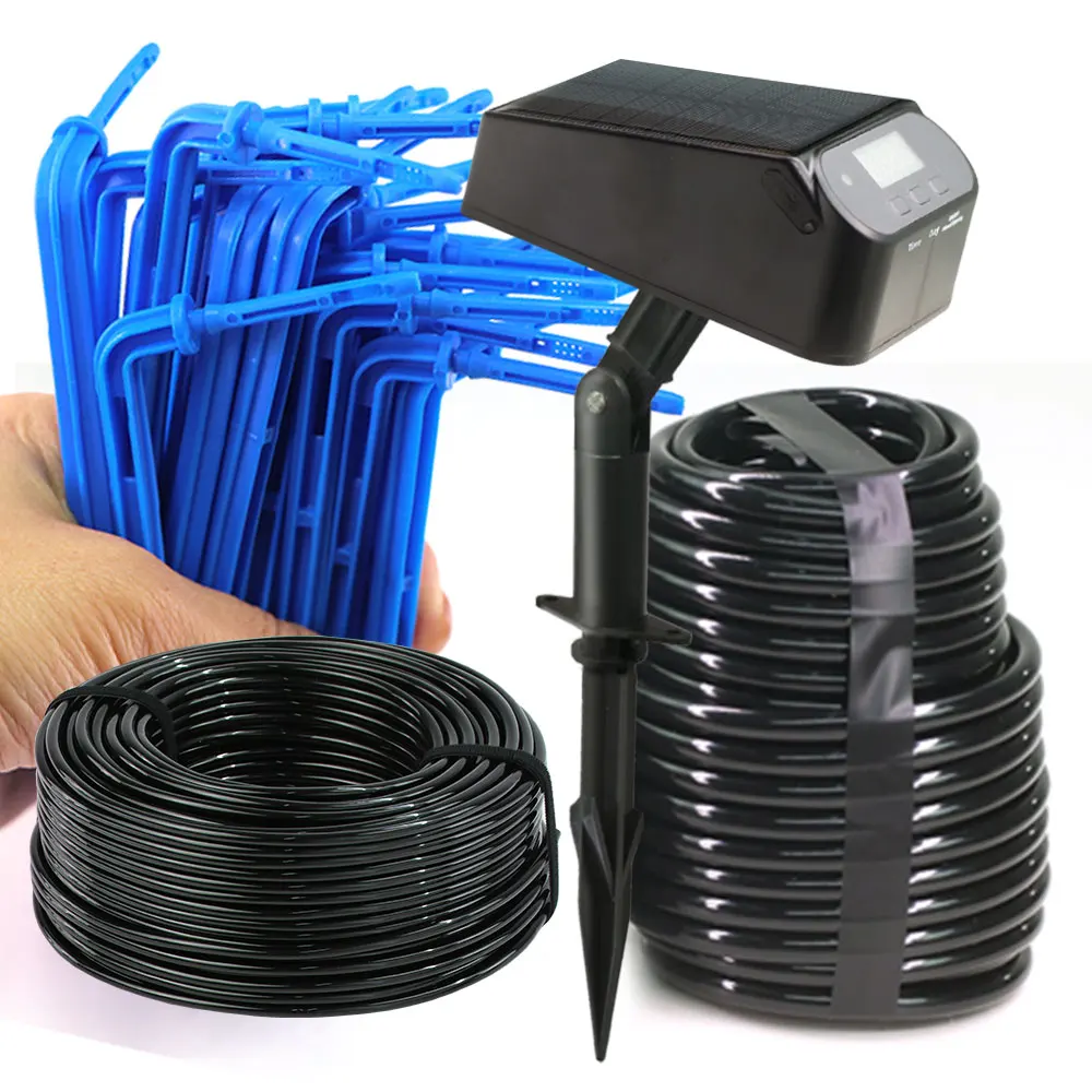 Solar Timer Pump Automatic Drip Irrigation Kit for Patio Balcony Potted Plants 1/4