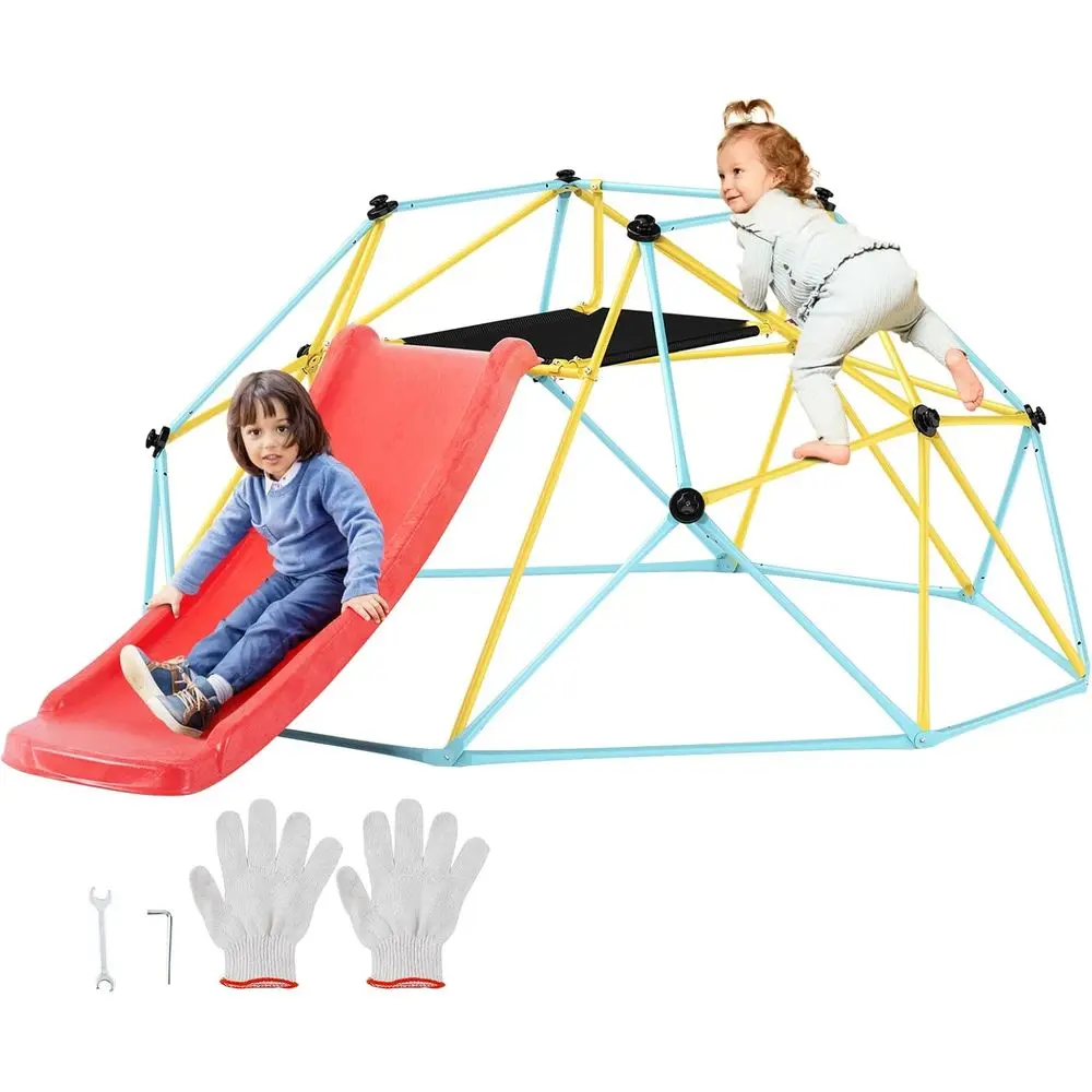 

Купол для скалолазания, 8 футов геометрический купольный альпинист с горкой, поддержка тренажерного зала в джунглях 600 фунтов и простая сборка для детей от 3 до 9 лет, wi