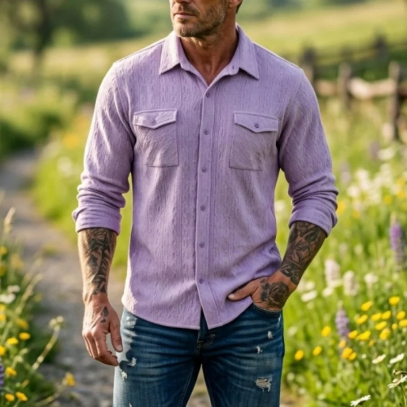 

Men's Jacquard Knit Polo Shirt | Autumn Business Casual Layering Top | Outdoor Hiking Menswear [Breathable] Shirt Men's Clothing