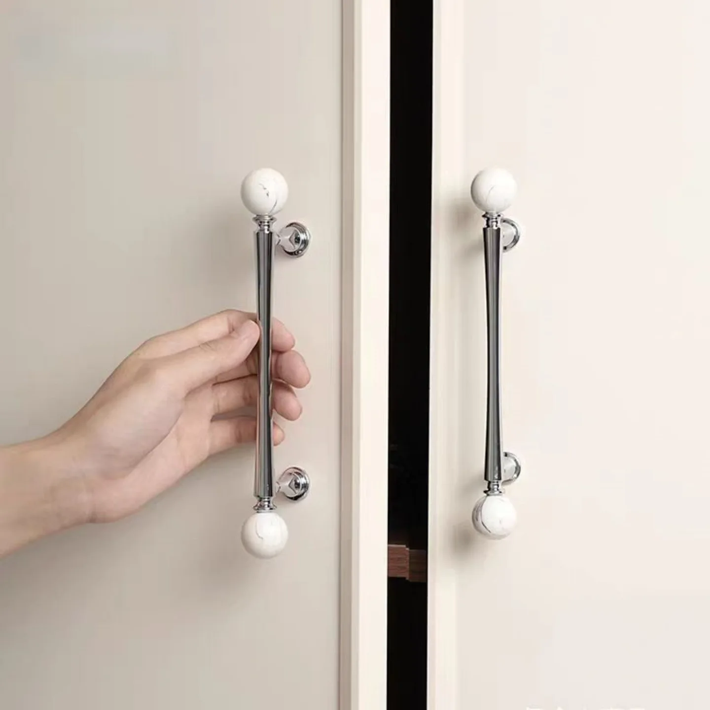 French polished silver cabinet handle antique-style marble-patterned wardrobe door drawer new Chinese style pendant handles