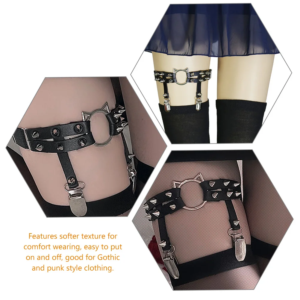

Cat Shape Rivet Leg Garters For Women Punk Gothic Adjustable Strap Sock Garters Female Party Cosplay Accessory
