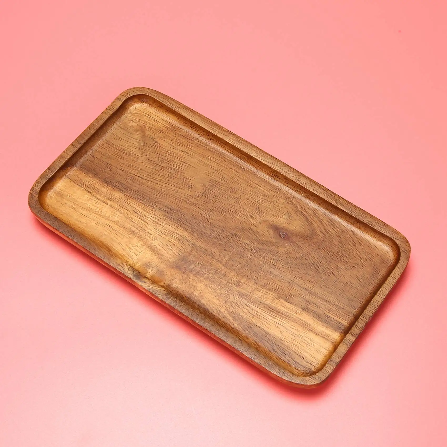 ABMH-Acacia Serving Tray, Rectangular Solid Wood Flat Bottom Plate, Fruit Plate, Saucer, Tea Tray, Dessert Plate