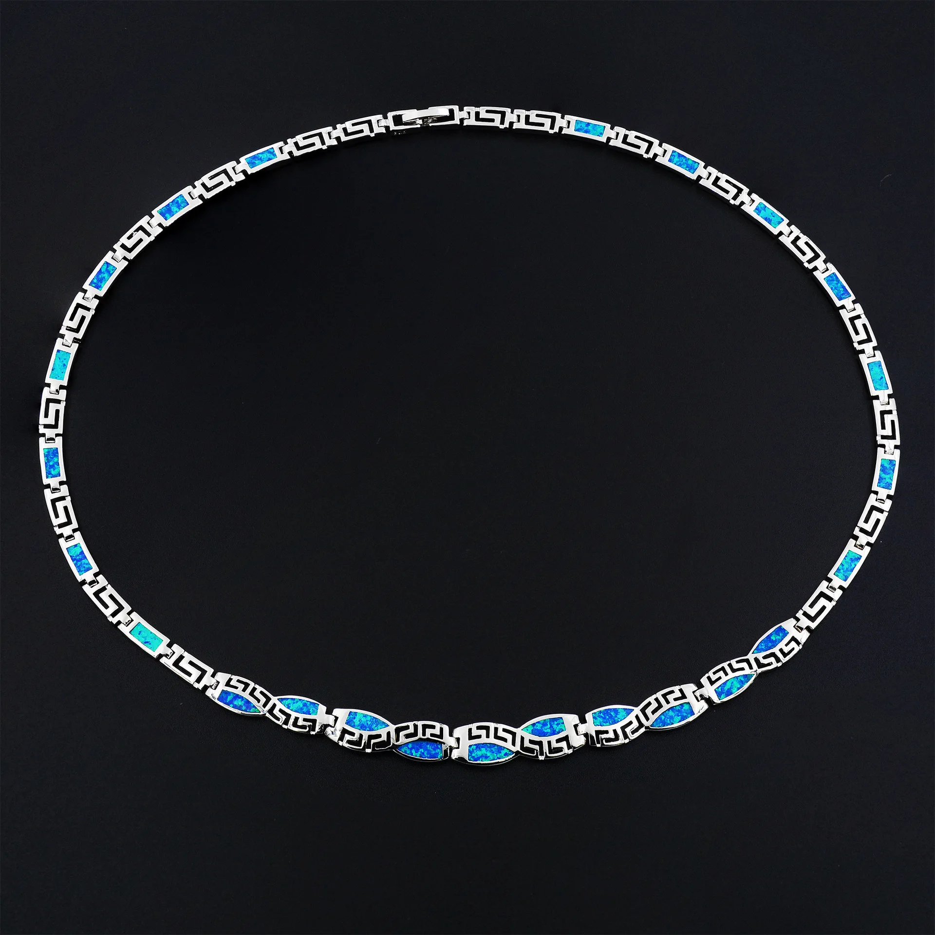 JZN0011 Hot Sale Blue Opal Necklace New Trendy Jewelry for Women Top Quality Chain Necklace Christmas Gift