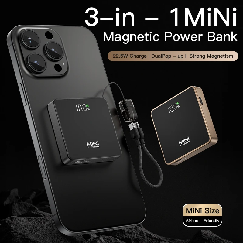 

Mini 3-In-1 Powerbank For MagSafe Magnetic Wireless Power Banks Portable Fast Charging External Battery For iPhone 17 iWatch 10