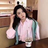 Pure Color Women's Shirt Casual Oxford Cloth Button up Top Fashion Spring New Style Embroidered Horse Logo Spring Season