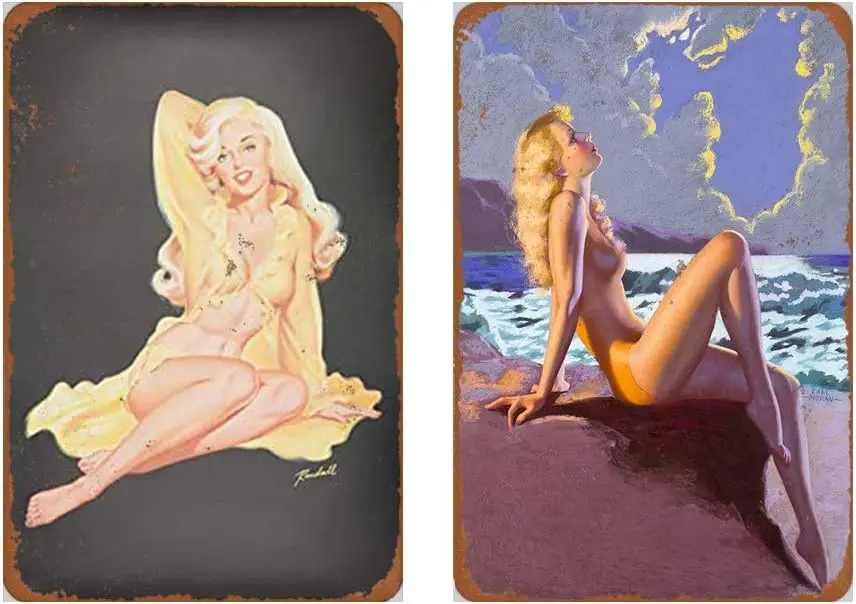 Dmxplus Metal Sign Set of 2 Tin Signs 8 x 12inches - Beach Sexy Pinup Girl Vintage Look Wall Decoration Bar Cafe Home Decor Plaq
