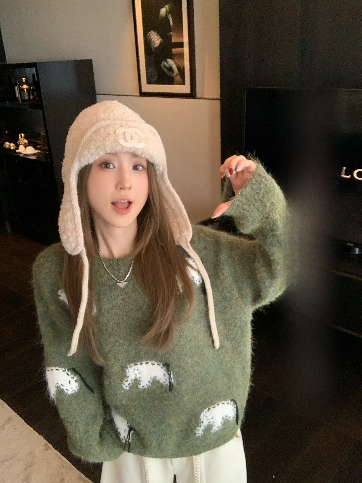 

Nelly Elephant MLS Spring Women's Loose Knitted Mixed Floral Tead round Ne Long Sve Thiened Sweater Casual Sle