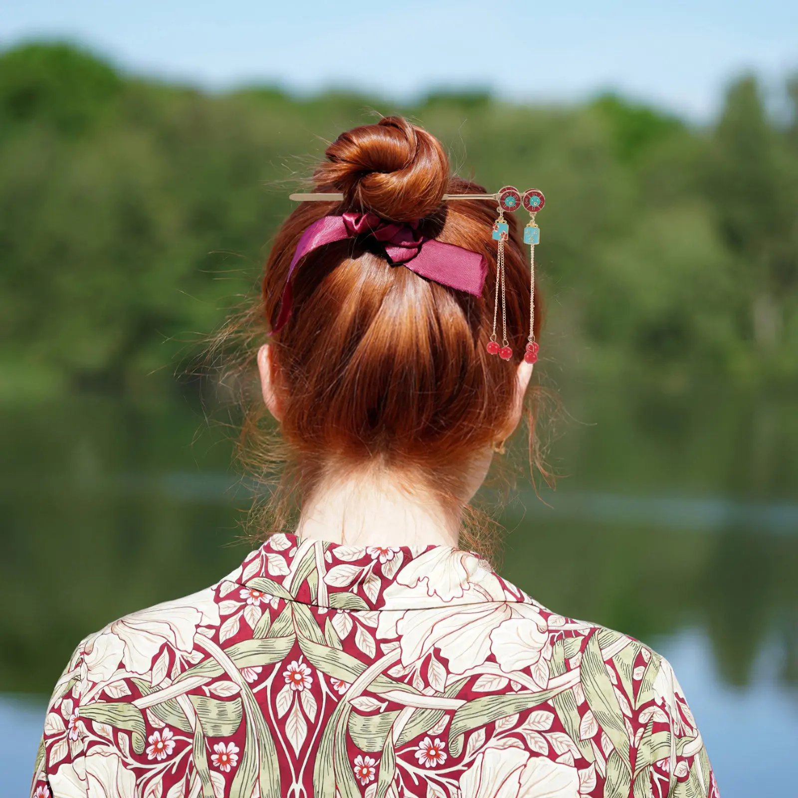 Chinese Style Hair Sticks 2 Pieces Floral Coin Elegant Vintage Hairpins for Updo Chignon Traditional Outfits