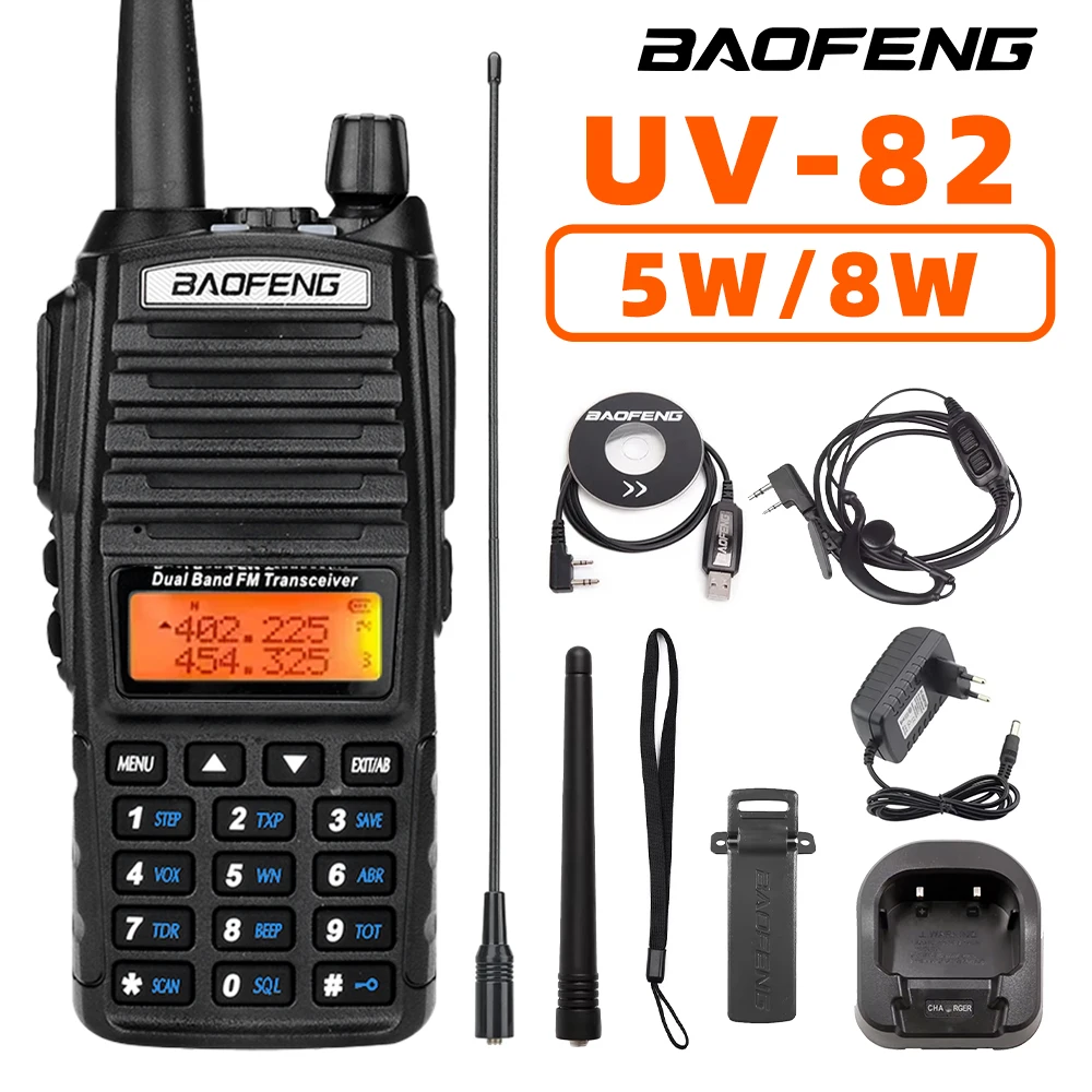 Baofeng High Power 5W/8W UV-82 Dual PTT Walkie Talkie Dual Band VHF UHF FM Amateur Radio 2000mAh Battery 10KM Lange Ham radio