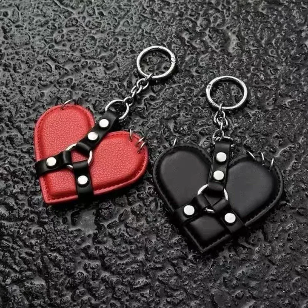 Fashion Y2K Rivet Heart Bag Charm Punk Gothic Leather Heart Keychain Black Red Bag Pendant Bag Hanging view 5