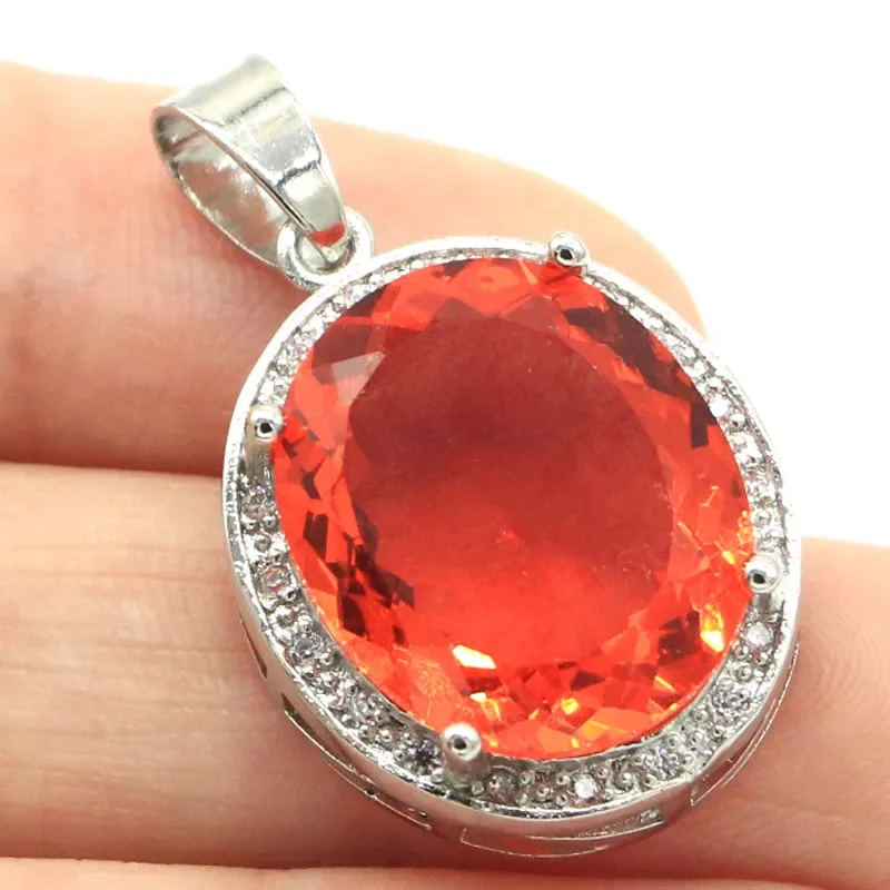 

6g 925 SOLID STERLING SILVER PENDANT Big Oval Orange Spessartine Garnet Green Peridot Ruby Violet Tanzanite Blue Topaz CZ