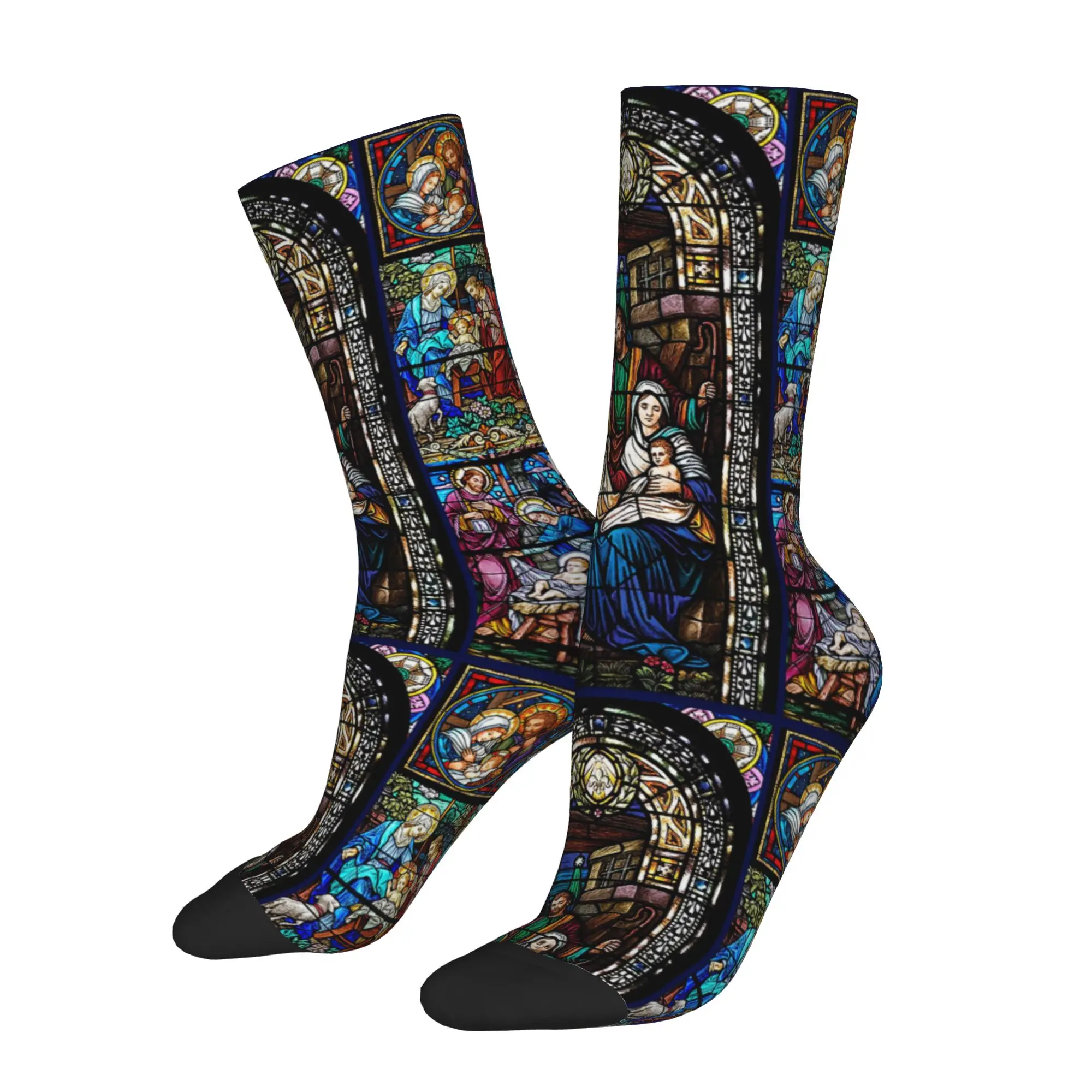 Fashion Men's Socks Crazy Jesus Virgin Mary Sock Christian God Bless High Quality Women Socks Spring Summer Autumn Winter