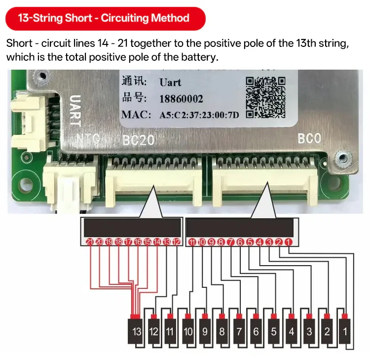 JBD BMS 40A 50A 60A 80A 8S~20S Bluetooth Smart BMS 8S 9S 10S 12S 13S 14S 15S 16S 17S 18S 20S LiFePO4 Li-Ionen BMS für E-Scooter – Detail 9