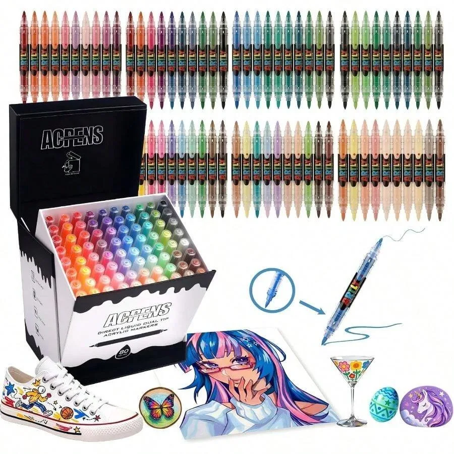 

Dual Tip Acrylic Paint Markers - Automatic Ink Control 80 Vibrant Colors, True-To-Cap Ink, Quick-Dry Durable Beginner Friendly